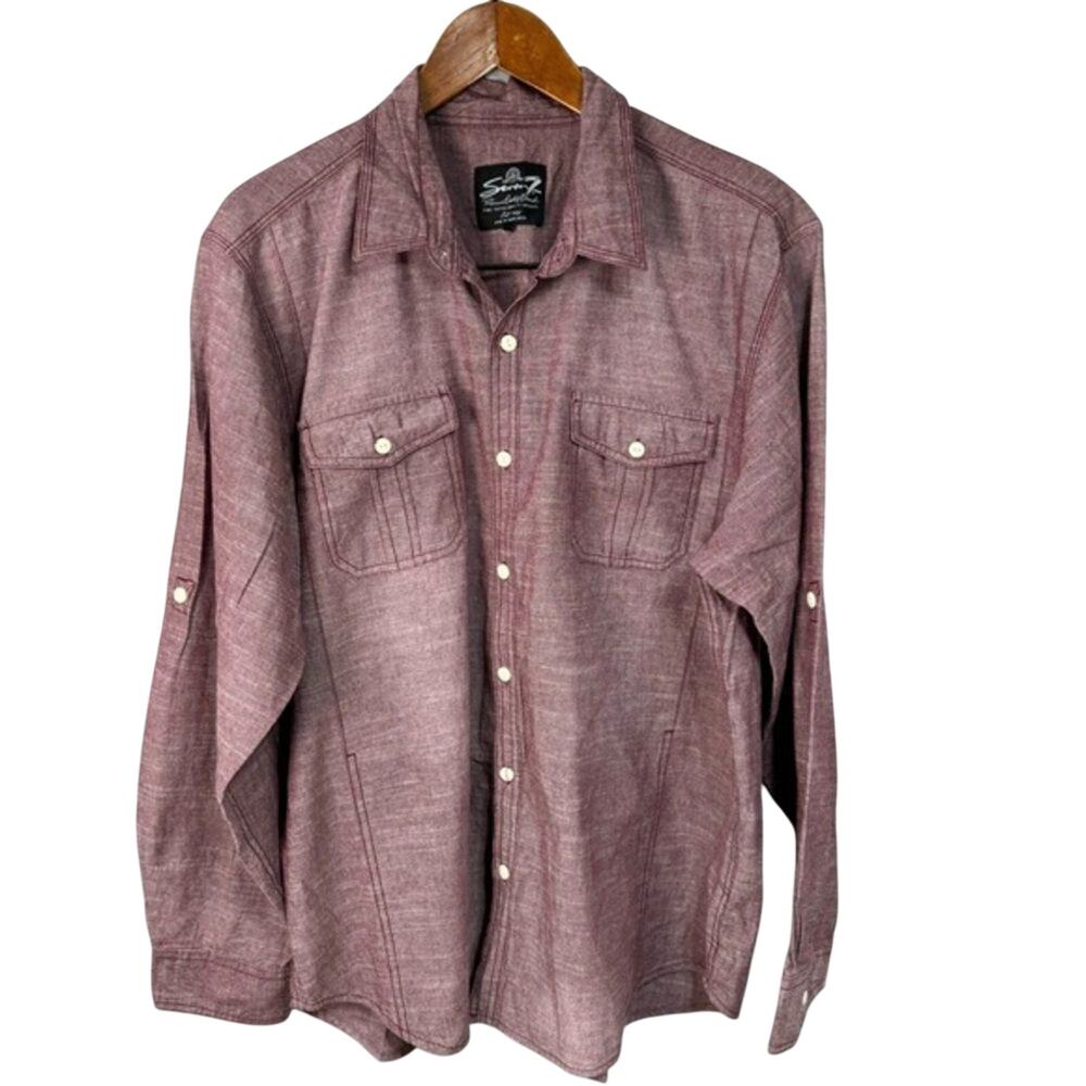 Seven7 Men’s Chambray Soft Wash Shirt sz XXL Burgundy # E307